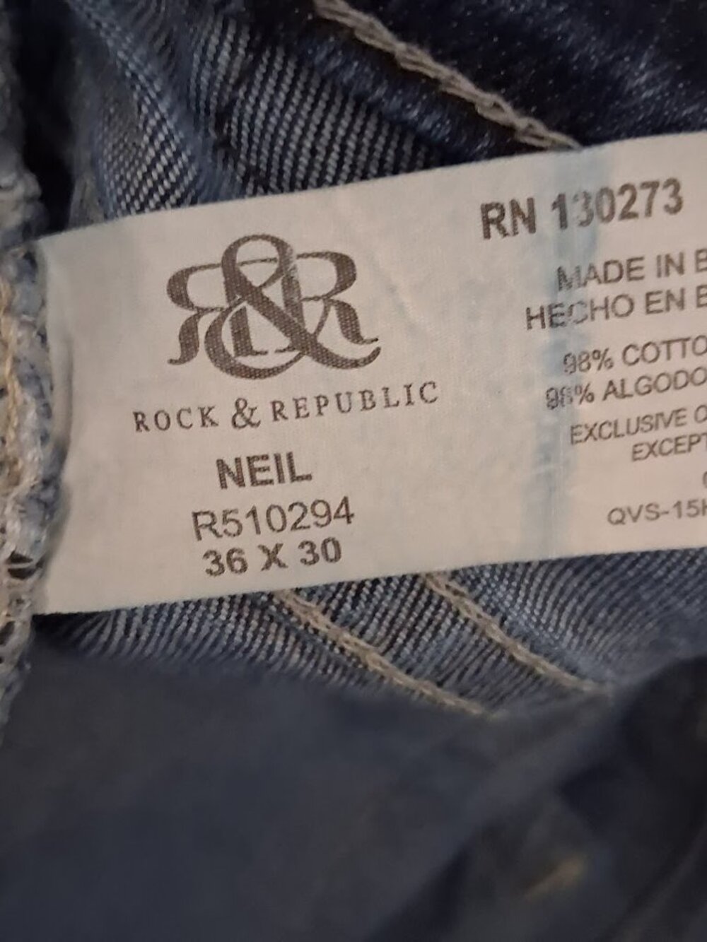 Rock & Republic Neil Men’s Straight Jeans 36x30 Dark Wash Stretch Denim - Picture 7 of 9